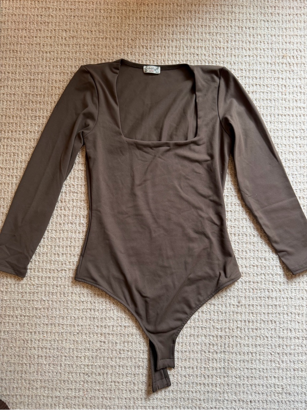 Free People Brown Long Sleeve Square Neck Bodysuit